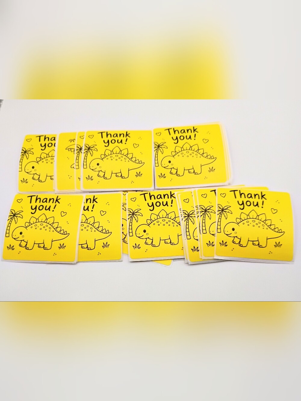 50 Pack Yellow Dinosaur Thank You Stickers 2x2 Packaging Supplies